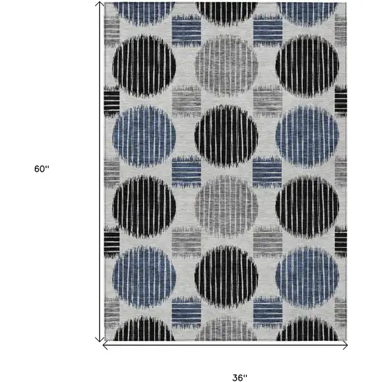 Gray Black And Blue Geometric Washable Indoor Outdoor Area Rug Photo 3