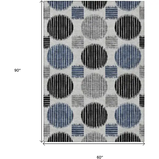Gray Black And Blue Geometric Washable Indoor Outdoor Area Rug Photo 3