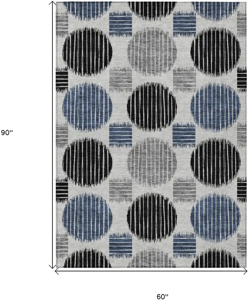 Gray Black And Blue Geometric Washable Indoor Outdoor Area Rug Photo 3