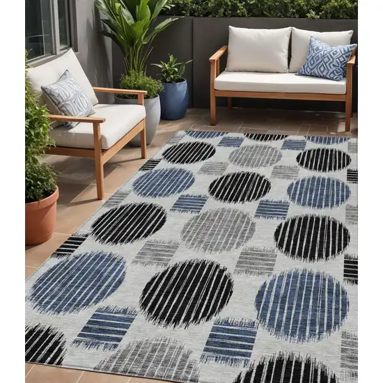 Gray Black And Blue Geometric Washable Indoor Outdoor Area Rug Photo 1