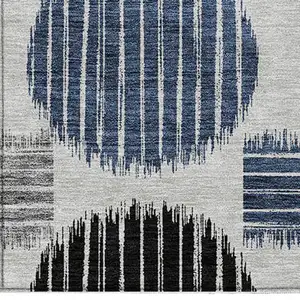 Photo of Gray Black And Blue Geometric Washable Indoor Outdoor Area Rug