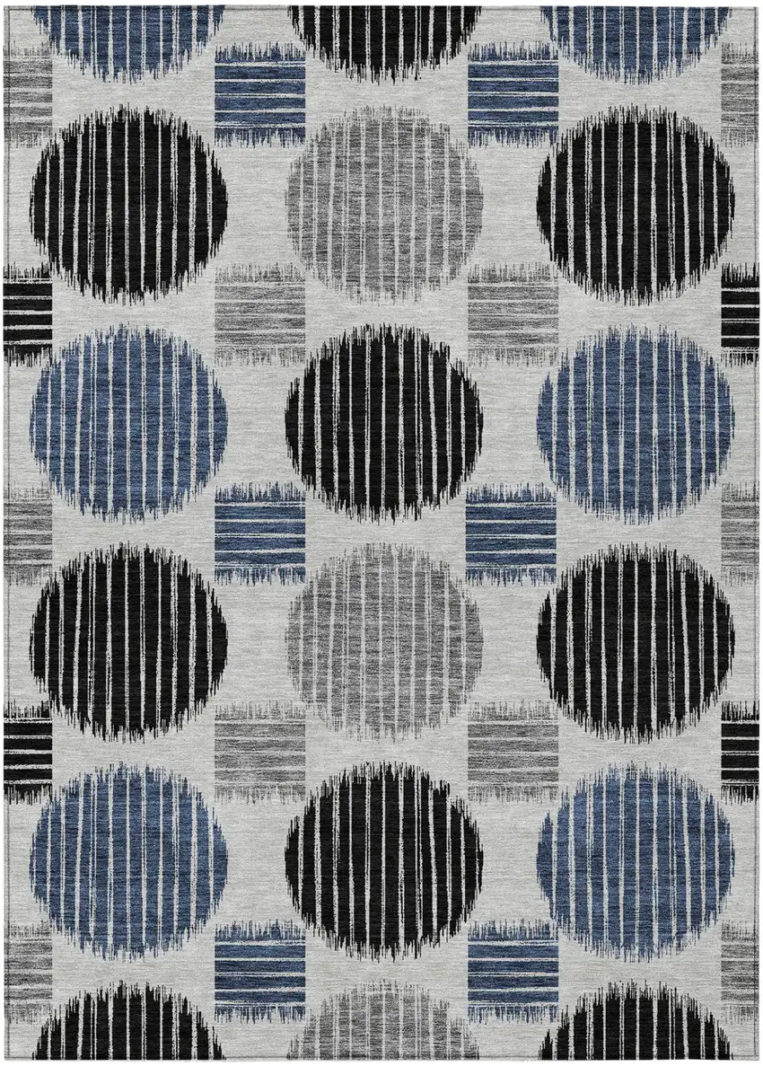 Gray Black And Blue Geometric Washable Indoor Outdoor Area Rug Photo 2