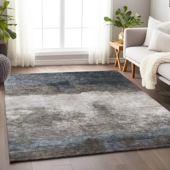 Gray Black And Brown Abstract Washable Indoor Outdoor Area Rug Photo 8