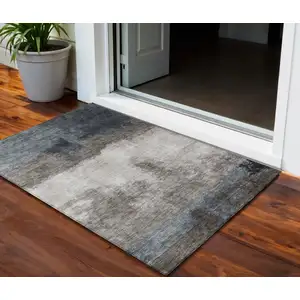 Photo of Gray Black And Brown Abstract Washable Indoor Outdoor Area Rug