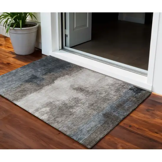 Gray Black And Brown Abstract Washable Indoor Outdoor Area Rug Photo 1