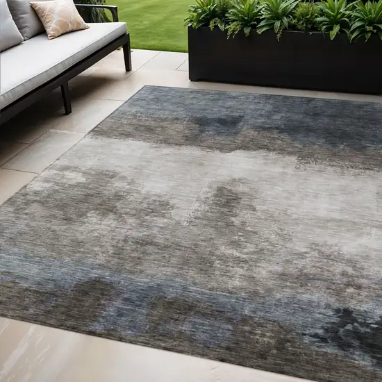 Gray Black And Brown Abstract Washable Indoor Outdoor Area Rug Photo 1
