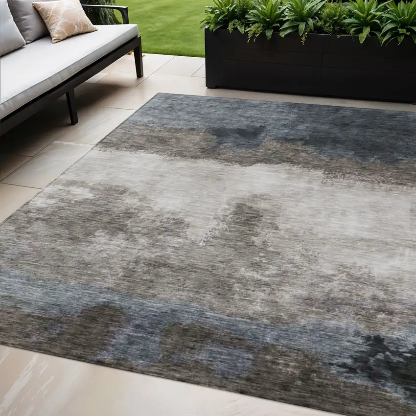 Gray Black And Brown Abstract Washable Indoor Outdoor Area Rug Photo 1
