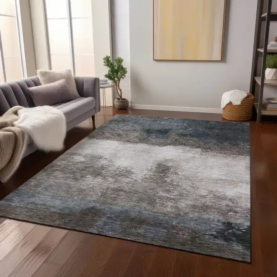 Gray Black And Brown Abstract Washable Indoor Outdoor Area Rug Photo 9