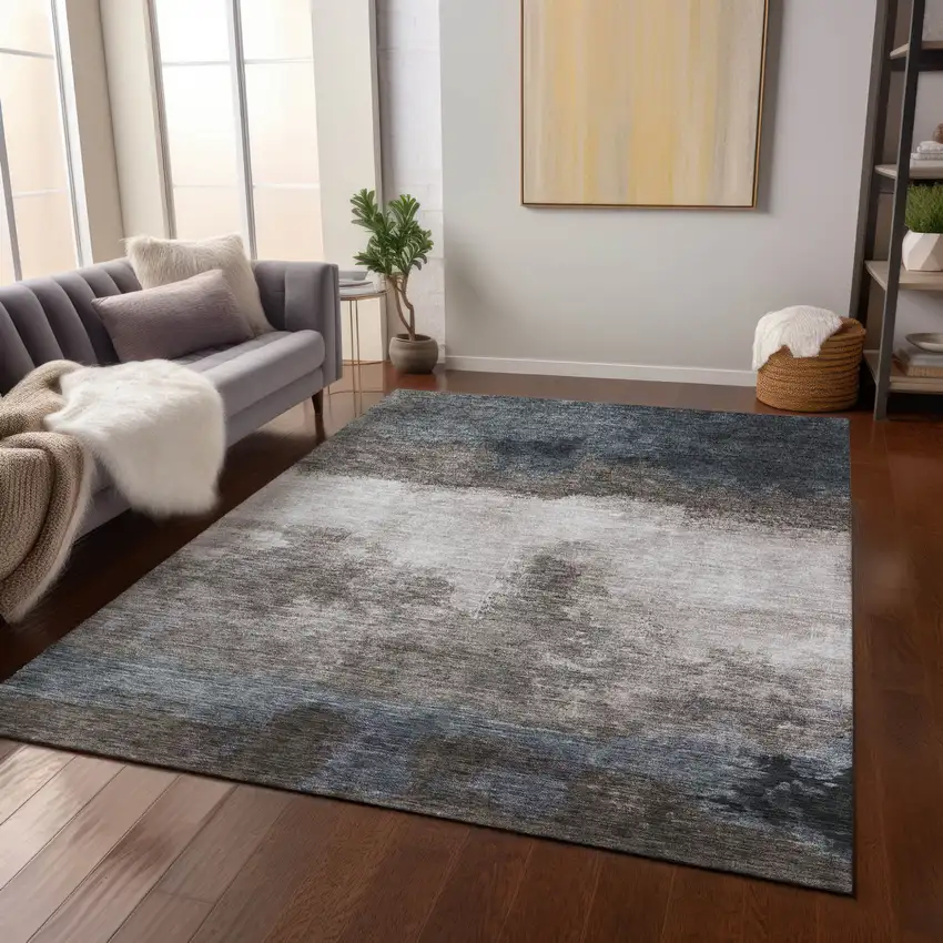Gray Black And Brown Abstract Washable Indoor Outdoor Area Rug Photo 9