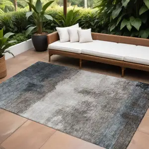 Photo of Gray Black And Brown Abstract Washable Indoor Outdoor Area Rug