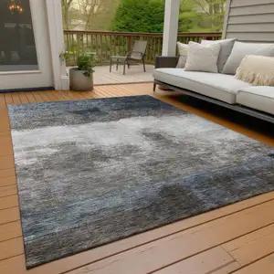 Photo of Gray Black And Brown Abstract Washable Indoor Outdoor Area Rug
