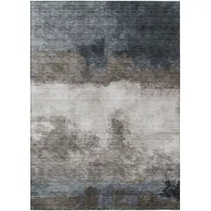 Photo of Gray Black And Brown Abstract Washable Indoor Outdoor Area Rug
