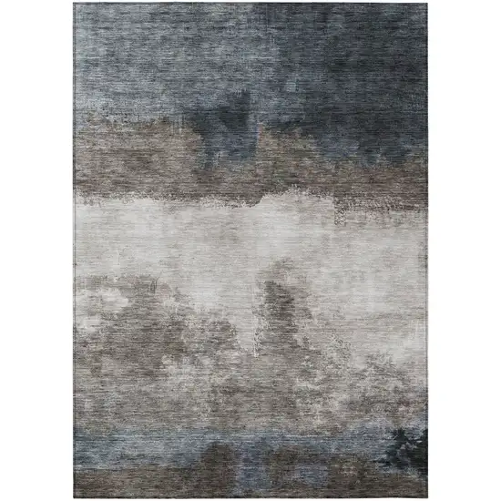 Gray Black And Brown Abstract Washable Indoor Outdoor Area Rug Photo 2
