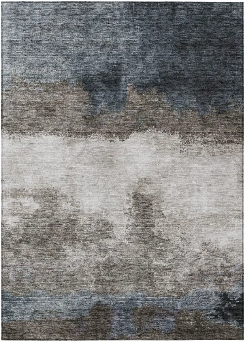 Gray Black And Brown Abstract Washable Indoor Outdoor Area Rug Photo 2