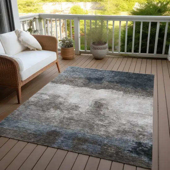 Gray Black And Brown Abstract Washable Indoor Outdoor Area Rug Photo 7