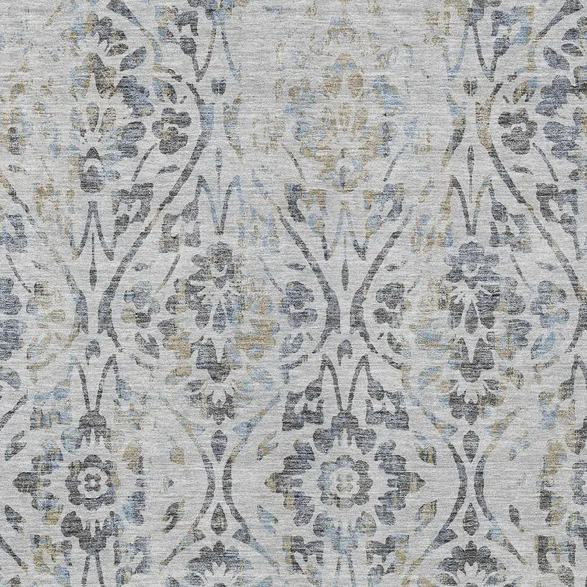 Gray Black And Green Floral Washable Indoor Outdoor Area Rug Photo 7