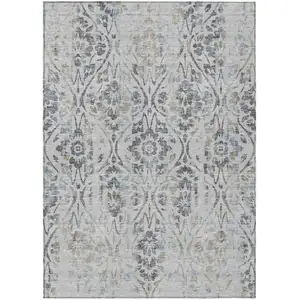 Photo of Gray Black And Green Floral Washable Indoor Outdoor Area Rug
