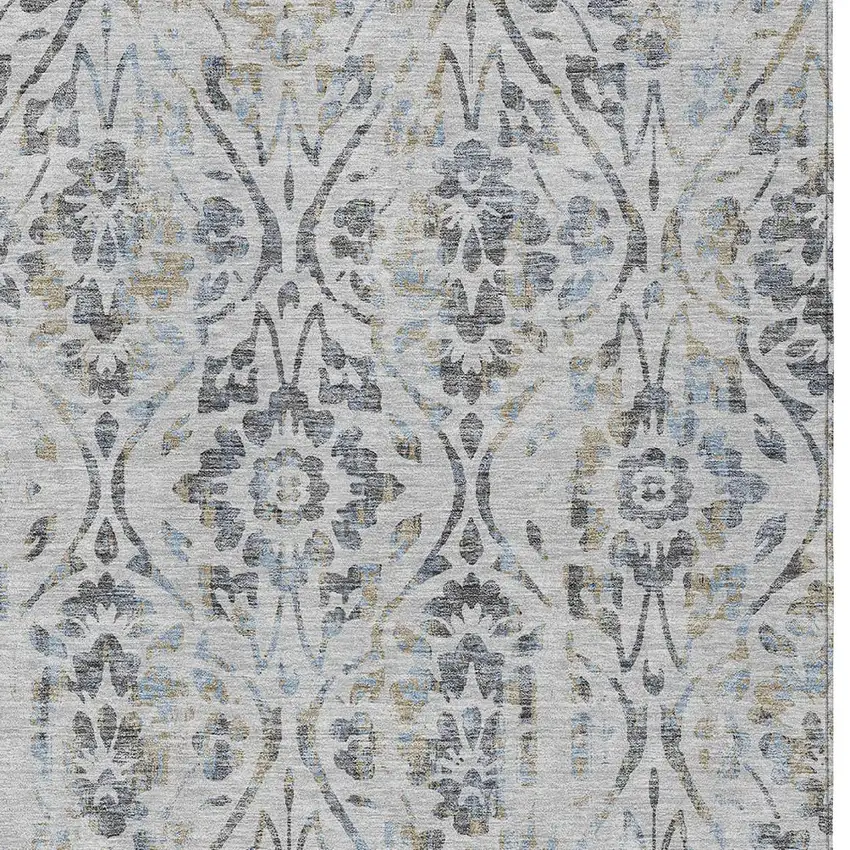 Gray Black And Green Floral Washable Indoor Outdoor Area Rug Photo 7