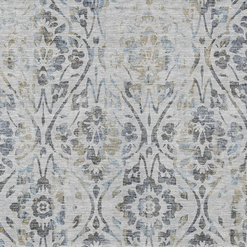 Gray Black And Green Floral Washable Indoor Outdoor Area Rug Photo 7