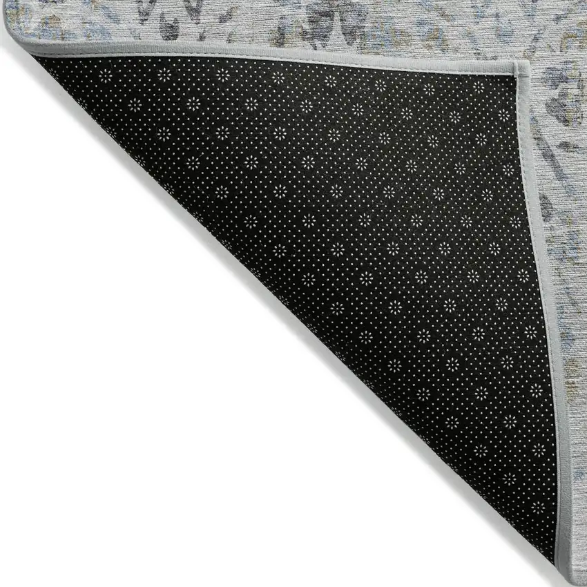 Gray Black And Green Floral Washable Indoor Outdoor Area Rug Photo 4
