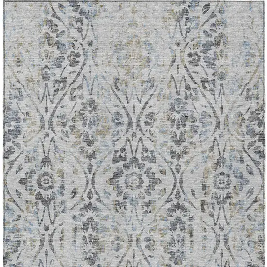 Gray Black And Green Floral Washable Indoor Outdoor Area Rug Photo 8