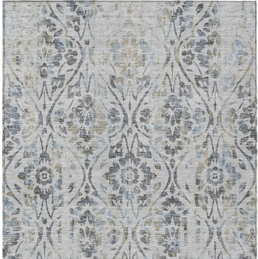 Gray Black And Green Floral Washable Indoor Outdoor Area Rug Photo 8