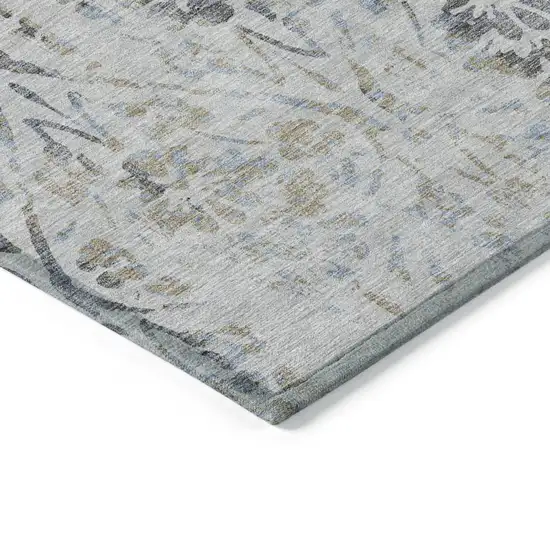 Gray Black And Green Floral Washable Indoor Outdoor Area Rug Photo 5