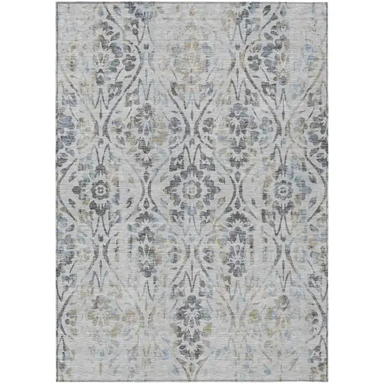 Gray Black And Green Floral Washable Indoor Outdoor Area Rug Photo 2