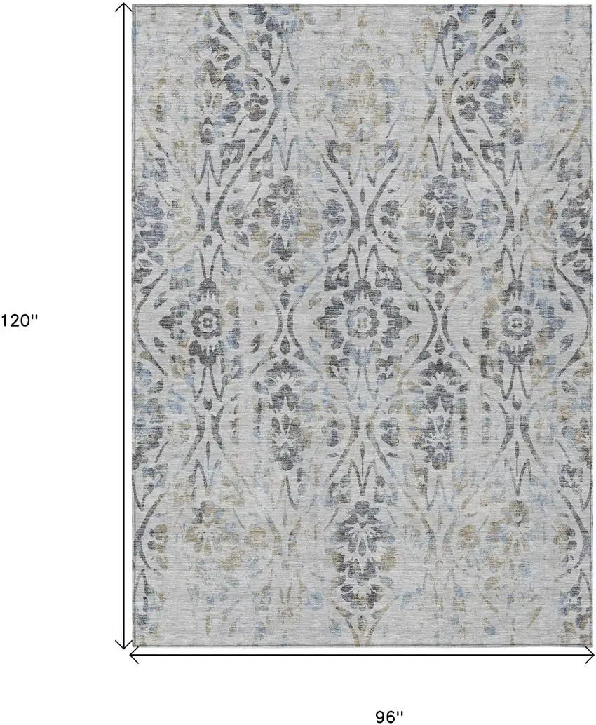 Gray Black And Green Floral Washable Indoor Outdoor Area Rug Photo 3