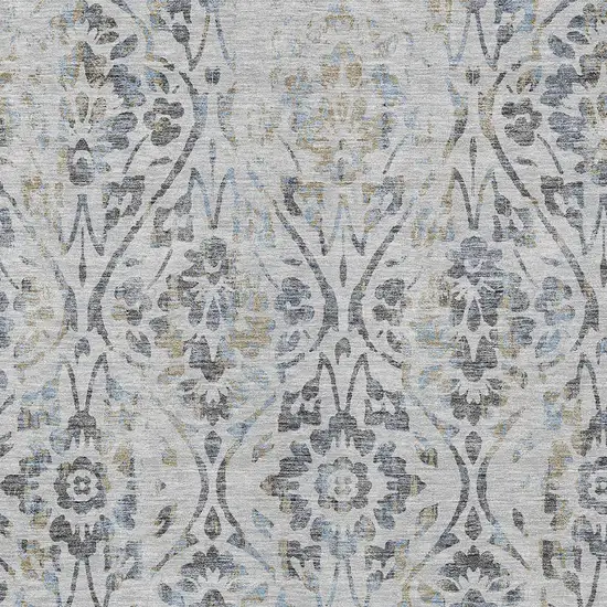 Gray Black And Green Floral Washable Indoor Outdoor Area Rug Photo 7
