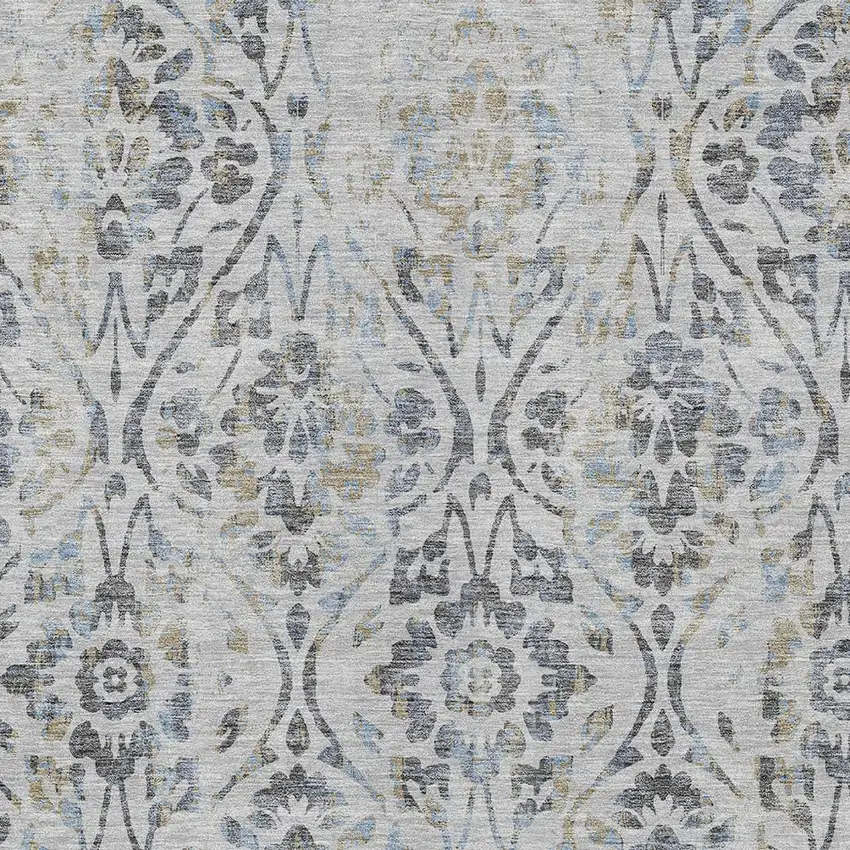 Gray Black And Green Floral Washable Indoor Outdoor Area Rug Photo 7
