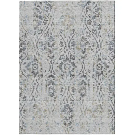 Gray Black And Green Floral Washable Indoor Outdoor Area Rug Photo 8