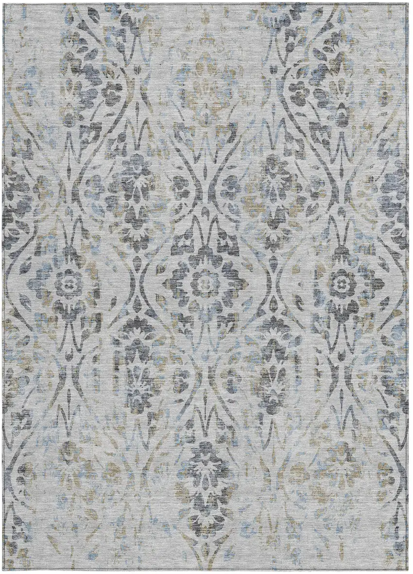 Gray Black And Green Floral Washable Indoor Outdoor Area Rug Photo 8