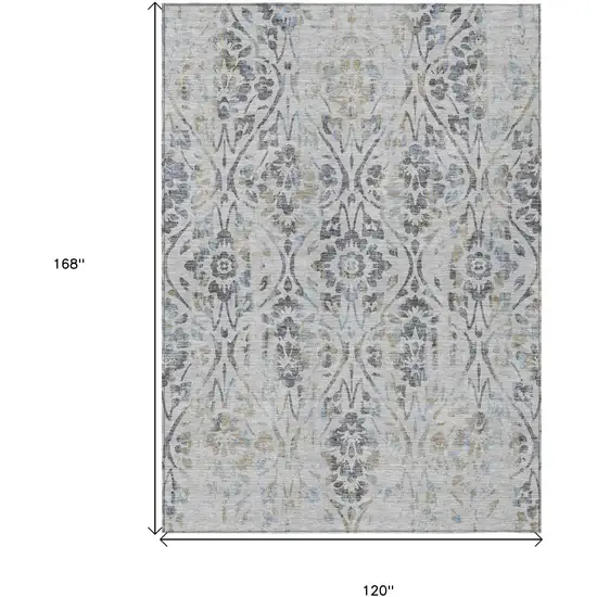 Gray Black And Green Floral Washable Indoor Outdoor Area Rug Photo 3