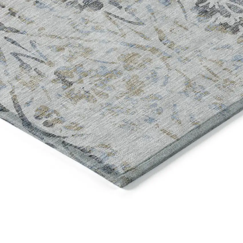 Gray Black And Green Floral Washable Indoor Outdoor Area Rug Photo 5