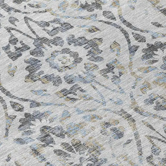 Gray Black And Green Floral Washable Indoor Outdoor Area Rug Photo 6