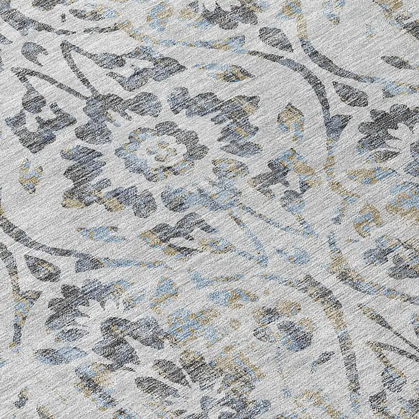 Gray Black And Green Floral Washable Indoor Outdoor Area Rug Photo 6