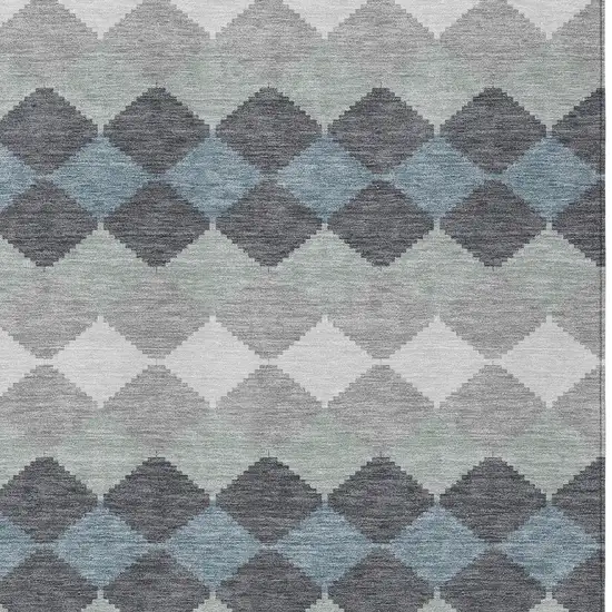 Gray Black And Green Geometric Washable Indoor Outdoor Area Rug Photo 5