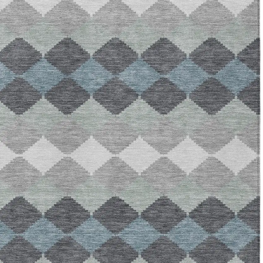 Gray Black And Green Geometric Washable Indoor Outdoor Area Rug Photo 5