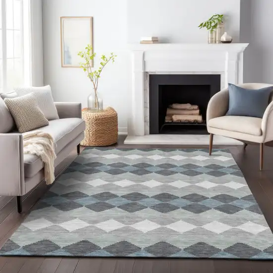 Gray Black And Green Geometric Washable Indoor Outdoor Area Rug Photo 8