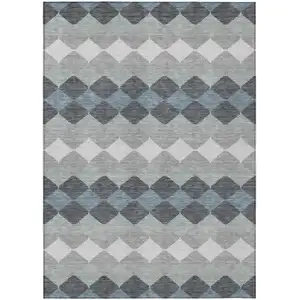 Photo of Gray Black And Green Geometric Washable Indoor Outdoor Area Rug