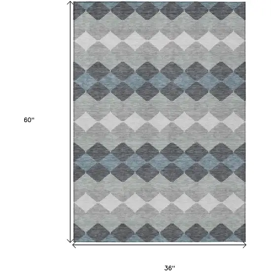 Gray Black And Green Geometric Washable Indoor Outdoor Area Rug Photo 3