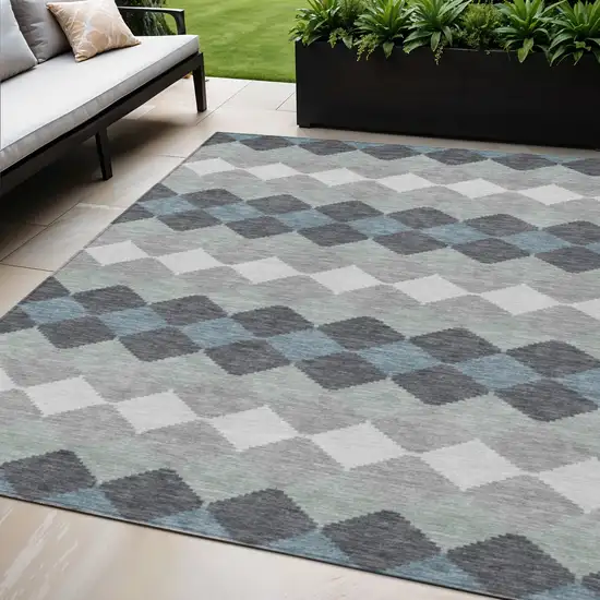 Gray Black And Green Geometric Washable Indoor Outdoor Area Rug Photo 1