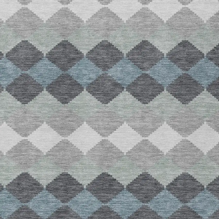 Gray Black And Green Geometric Washable Indoor Outdoor Area Rug Photo 5