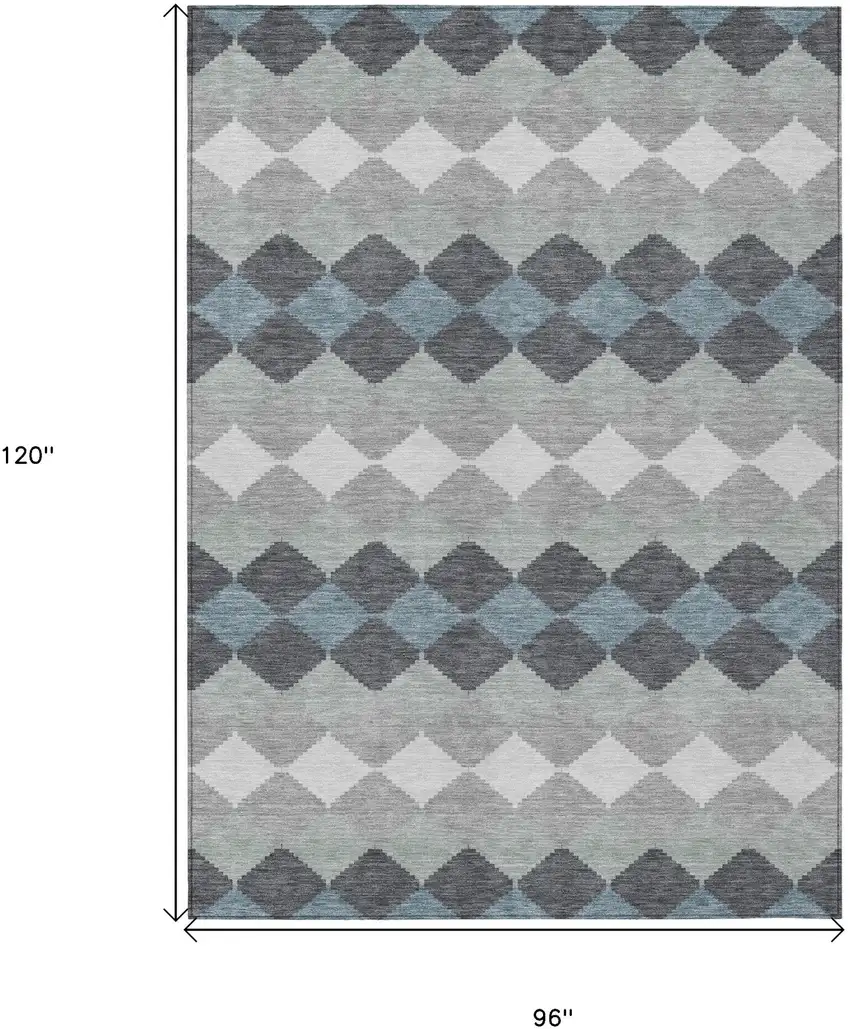 Gray Black And Green Geometric Washable Indoor Outdoor Area Rug Photo 3