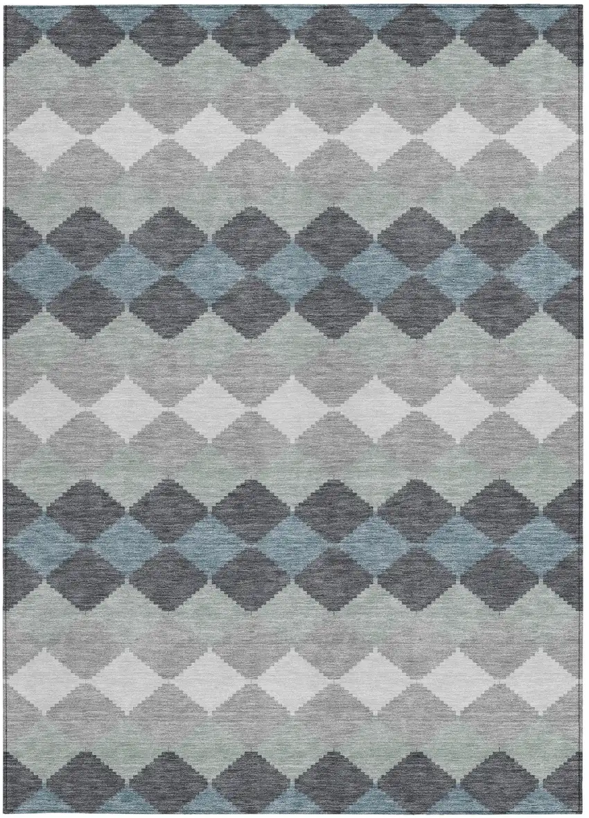 Gray Black And Green Geometric Washable Indoor Outdoor Area Rug Photo 6