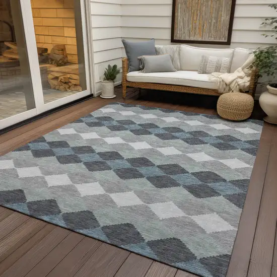 Gray Black And Green Geometric Washable Indoor Outdoor Area Rug Photo 7