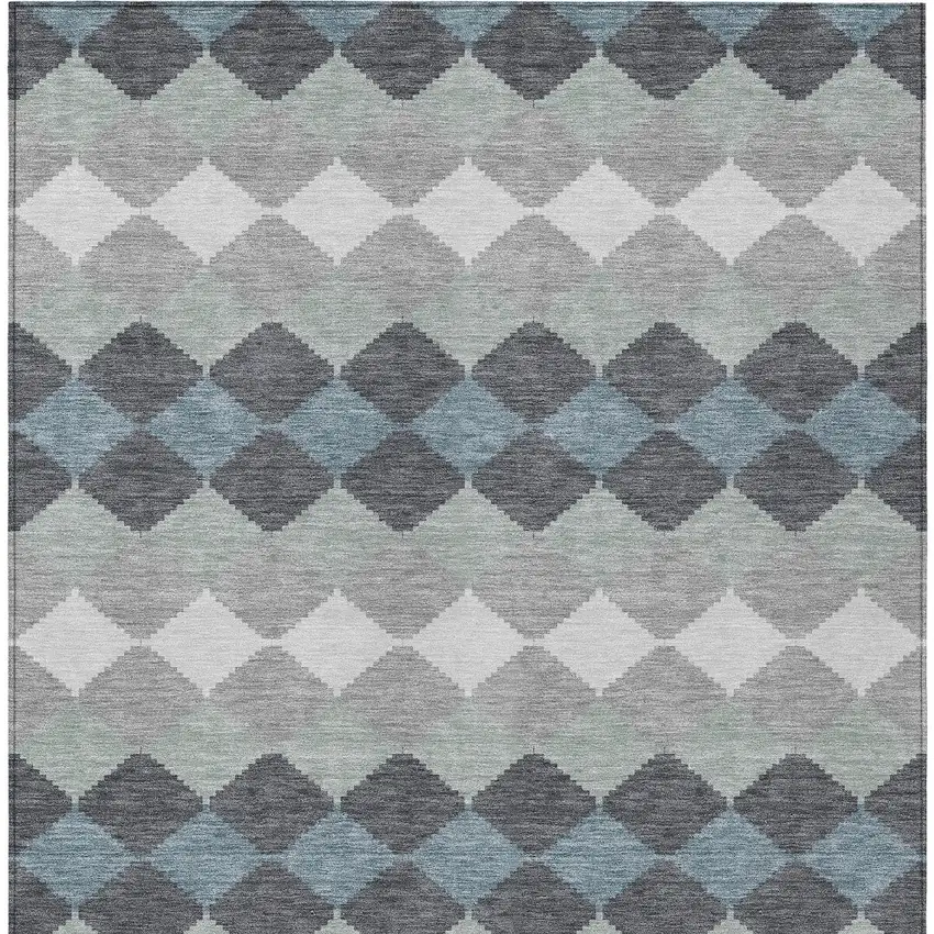 Gray Black And Green Geometric Washable Indoor Outdoor Area Rug Photo 5