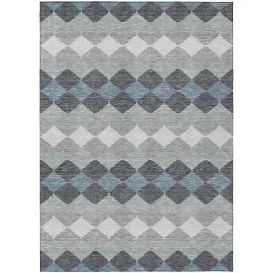 Gray Black And Green Geometric Washable Indoor Outdoor Area Rug Photo 2