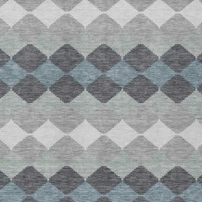 Gray Black And Green Geometric Washable Indoor Outdoor Area Rug Photo 5
